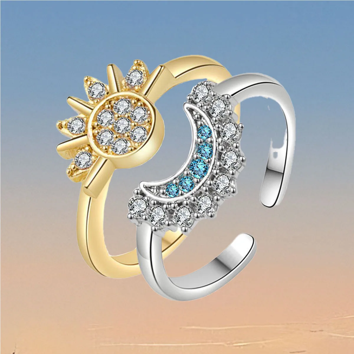 New Personalized Sun and Moon Tonghui Stacked Necklaces, Bracelets, Rings.Diamond-encrusted Pendant Combination Jewelry