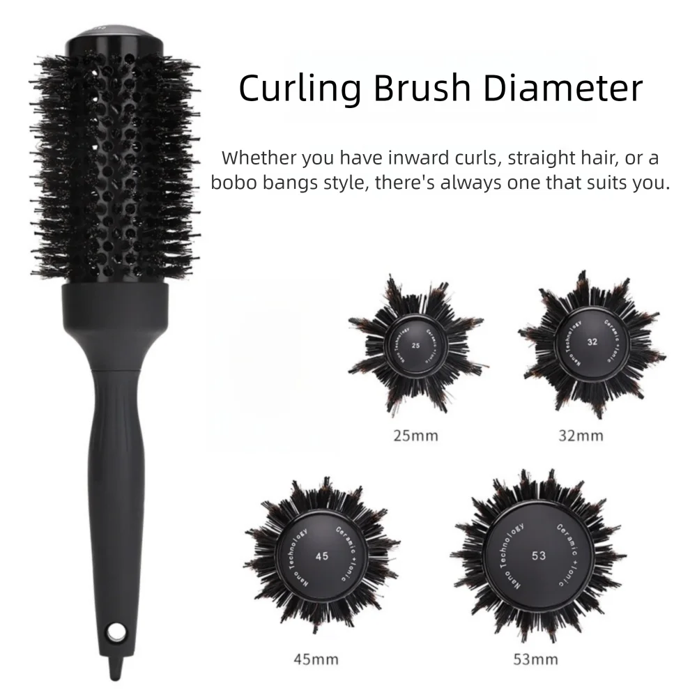 Handle Round Rolling Brush Round Barrel with Pointed Tail Straight Twill Hair Comb Styling Tool Anti Static Hair Curling Brush