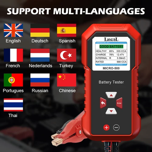 Imagen 2 del producto Lancol-probador de batería de Moto y coche, Micro 500, 12/24V, 40 a 3000CCA, carga de arranque, herramientas analizadoras de capacidad de batería de motocicleta