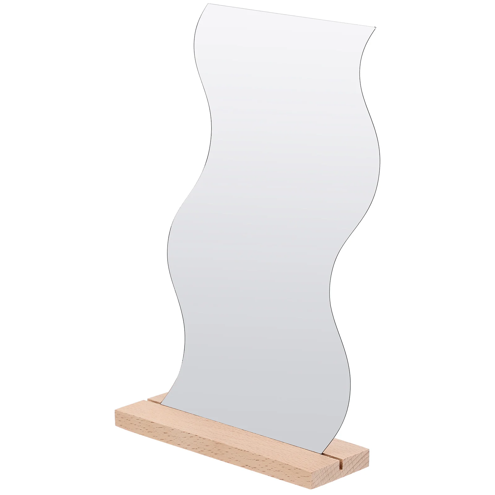 Desktop Mirror Acrylic Irregular Shape Wooden Base Makeup Vanity Mirror for Bedroom Office Dorm Desk Decoration