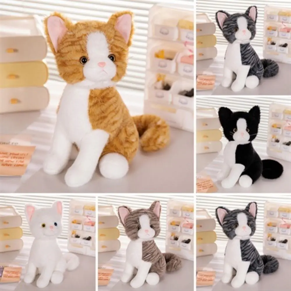 Kawaii Animal Pet Cat Plush Toy Ginger Cat Sitting Posture Kitten Stuffed Doll Soft Anime Cartoon Simulation Cat Doll Room Decor