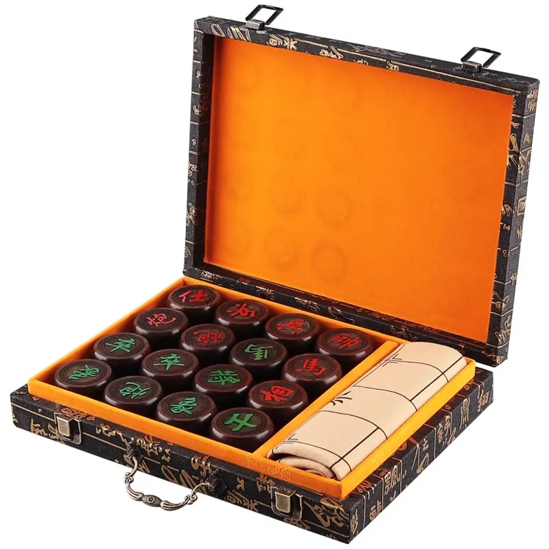 

Large Solid Wood Chinese Chess Set Ebony Blood Sandalwood Leather Folding Checkerboard Gift Box Suitable for Adults and Children