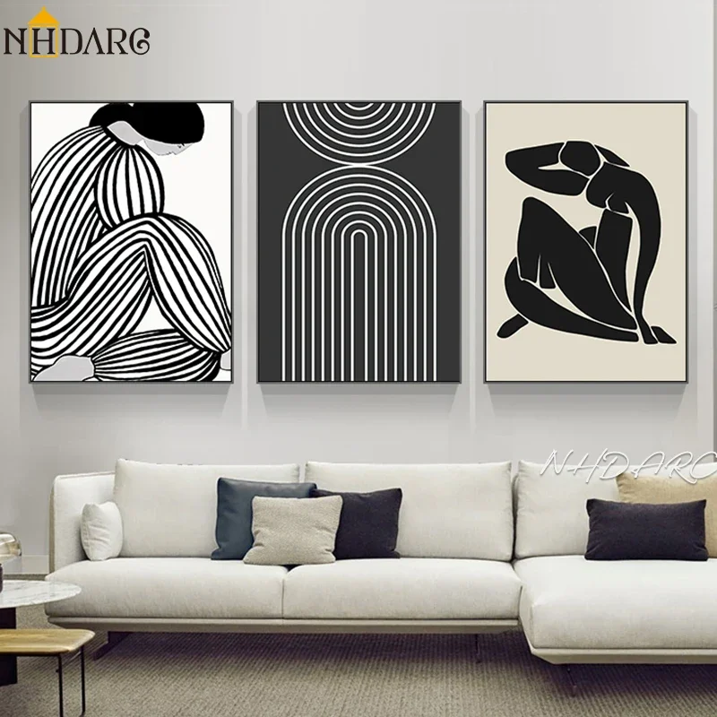 Scandinavian Minimalist Wall Art Modern Black and White Abstract Oil Painting Poster Print Home Bedroom Living Room Decoration