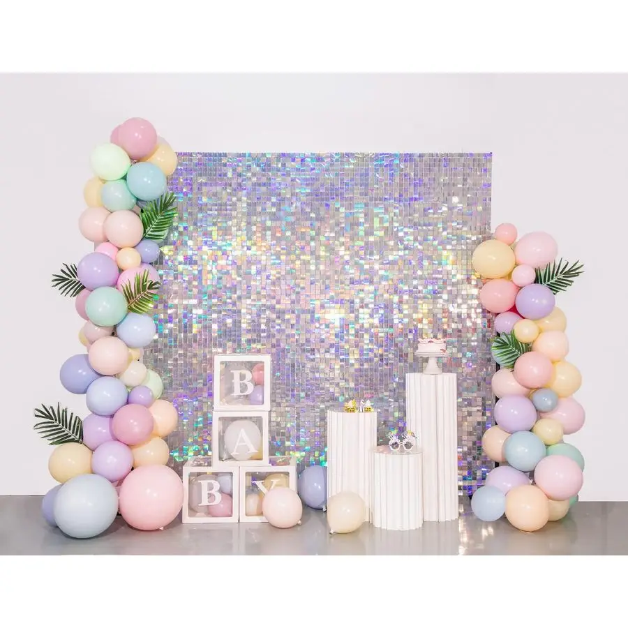 

Shimmer Wall Backdrop Silver Iridescent 6FTx4FT Square Sequin Wall Panel Backdrop Decor for Wedding Anniversary Birthday Party,
