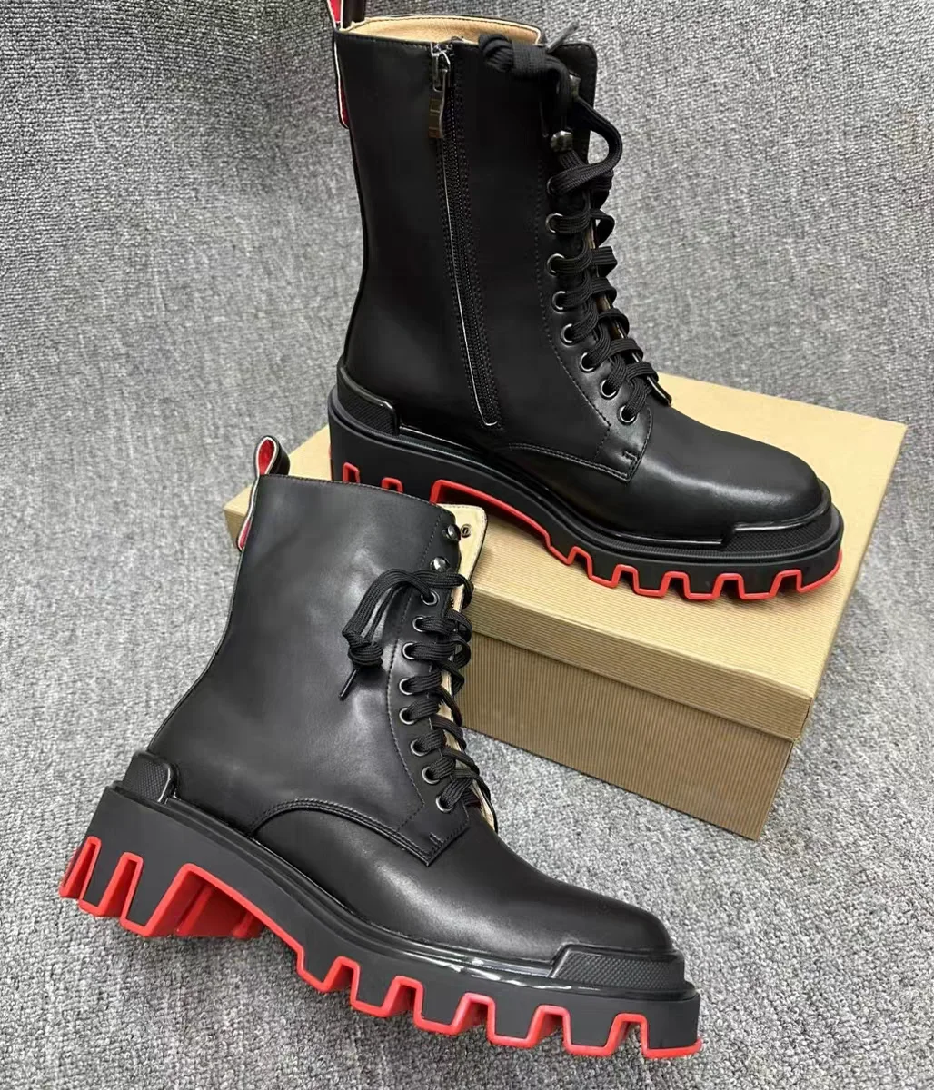 Men's Patchwork Leather Boots; Men's Fashion Hand-stitched Ankle Boots; Flat Lace-up Casual