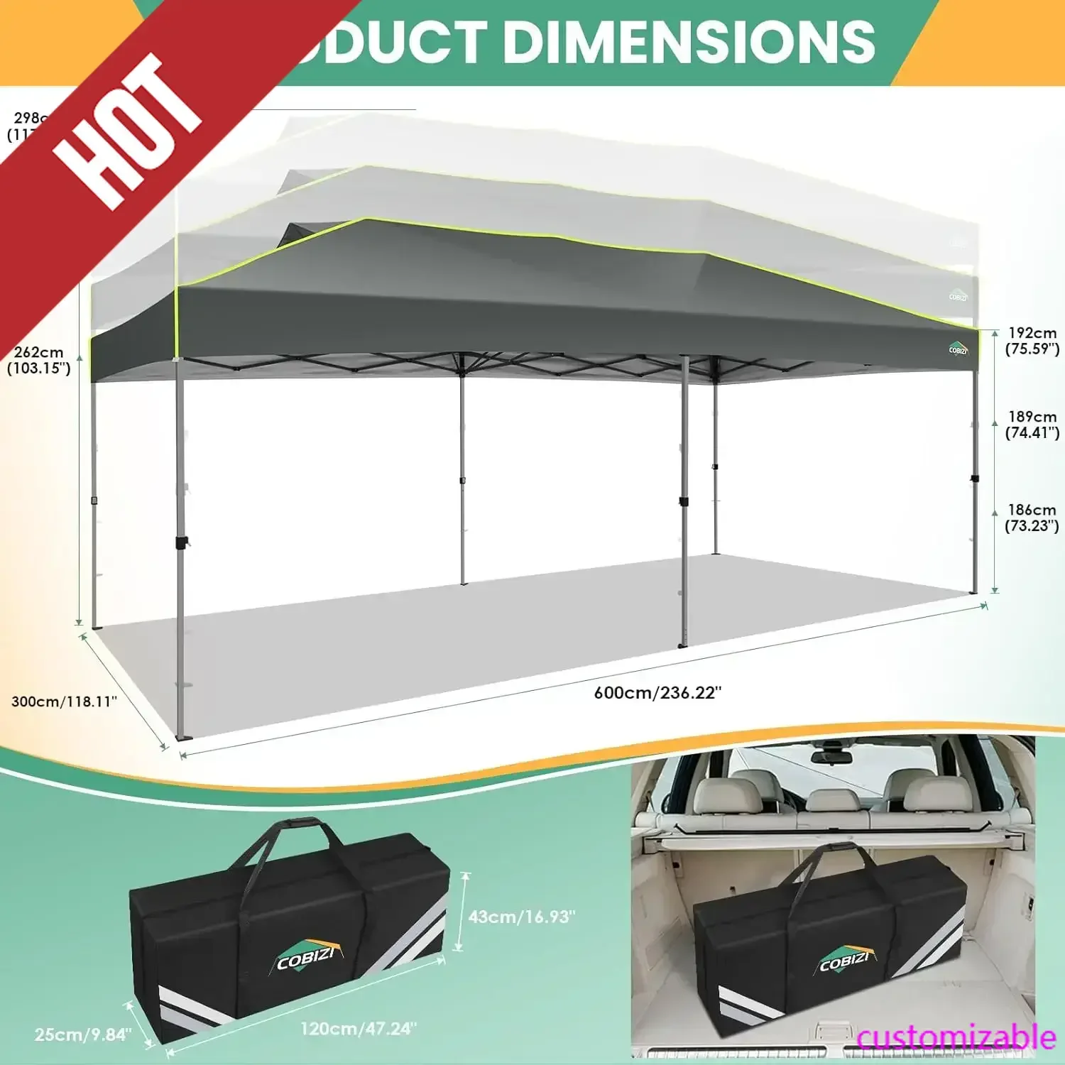 

2025 Hot 10x20 Pop Up Canopy Tent, Outdoor Party Tent With 6 Sidewall One Push Setup Glow, 3 Adjustable Height Air Vent Waterpro