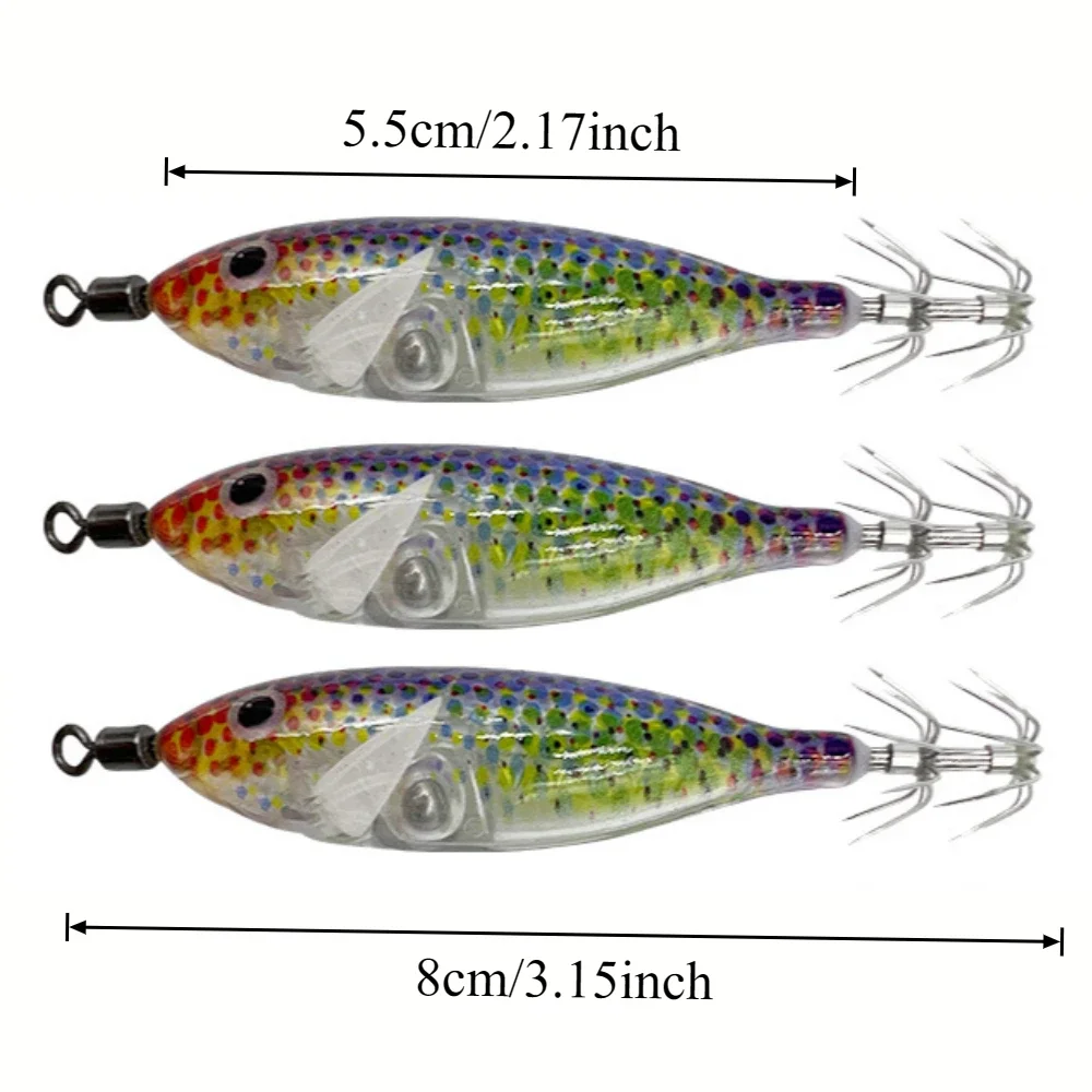 22 Stück/Set 8cm/5,7g Garnelen-Angelköder Leuchtender Tintenfisch-Jig-Haken Künstlicher Köder Oktopus-Köder Meeresfischerei-Zubehör – Detail 1