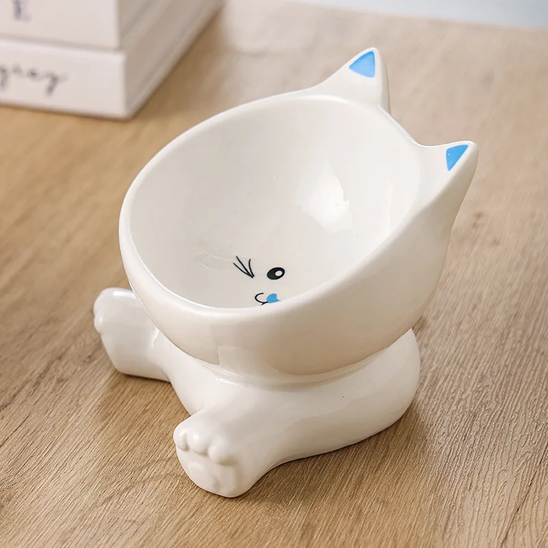 Oblique Mouth Cat And Dog Bowl Ceramic feeding & watering supplies Anti Overturning High And Short Feet And Neck Protection