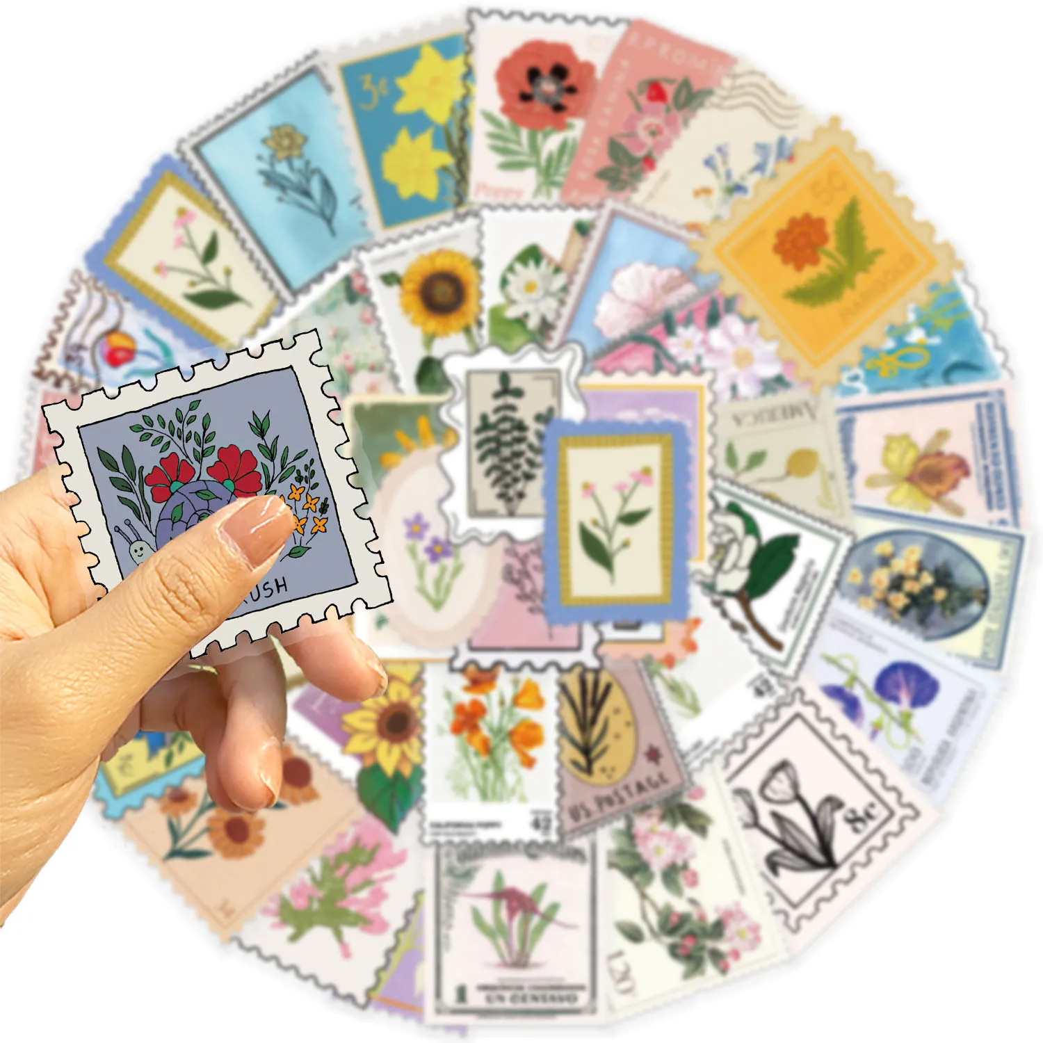 50pcs Flower Stamp Stickers suitablefor Notebook computer Luggage  Refrigerator skate boards phone cases sticker