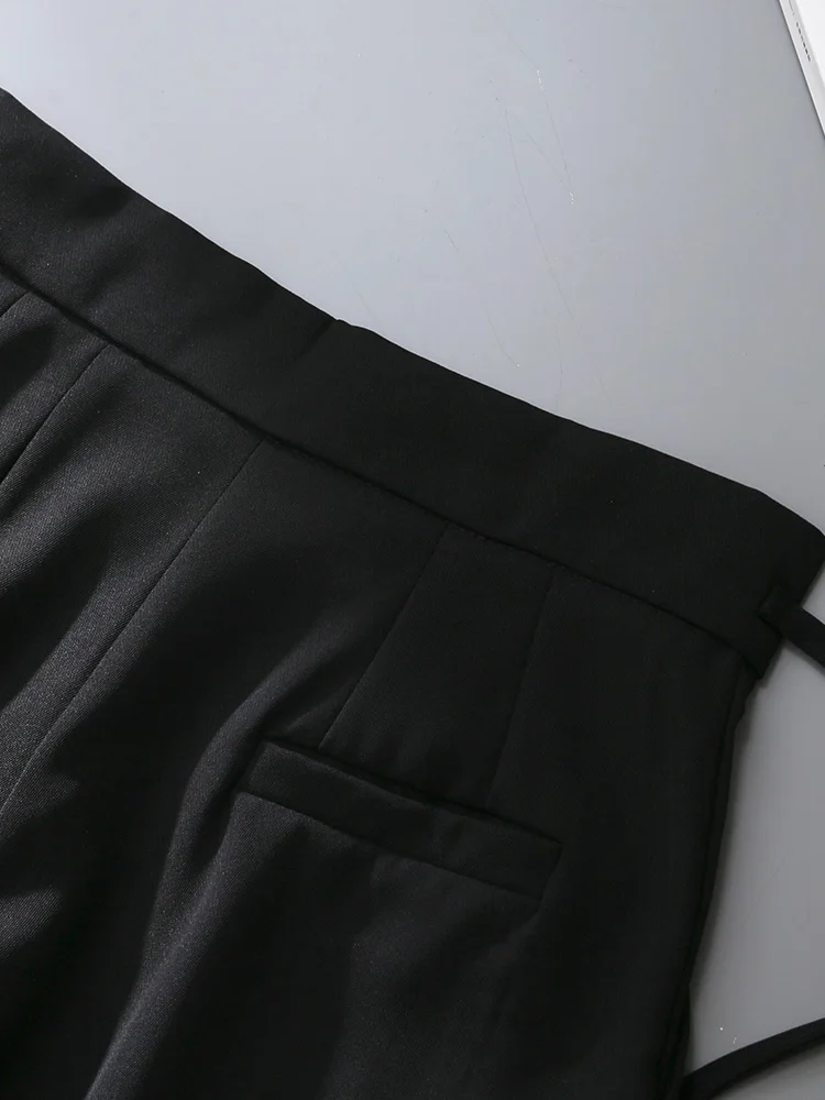 한국 스타일 하이 웨이스트 스트레이트 레그 와이드 레그 팬츠 캐주얼 짧은 바지 얇은 5 점 여성 여름 신착