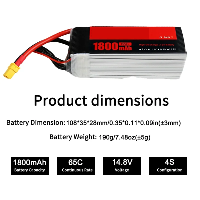 Top Performance 1800mAh 14.8V 65C Stable Discharge High Efficiency Special Battery for RC Drone Model Aircraft Fixed Wing Toys
