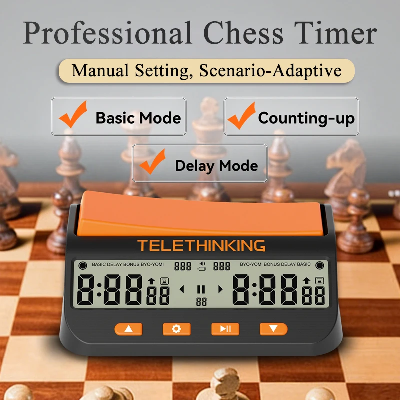 GC01 Digital Chess Clock Timer Portable Competition Specific Chess Clock, Professional Board Game Timer with Bonus and Delay