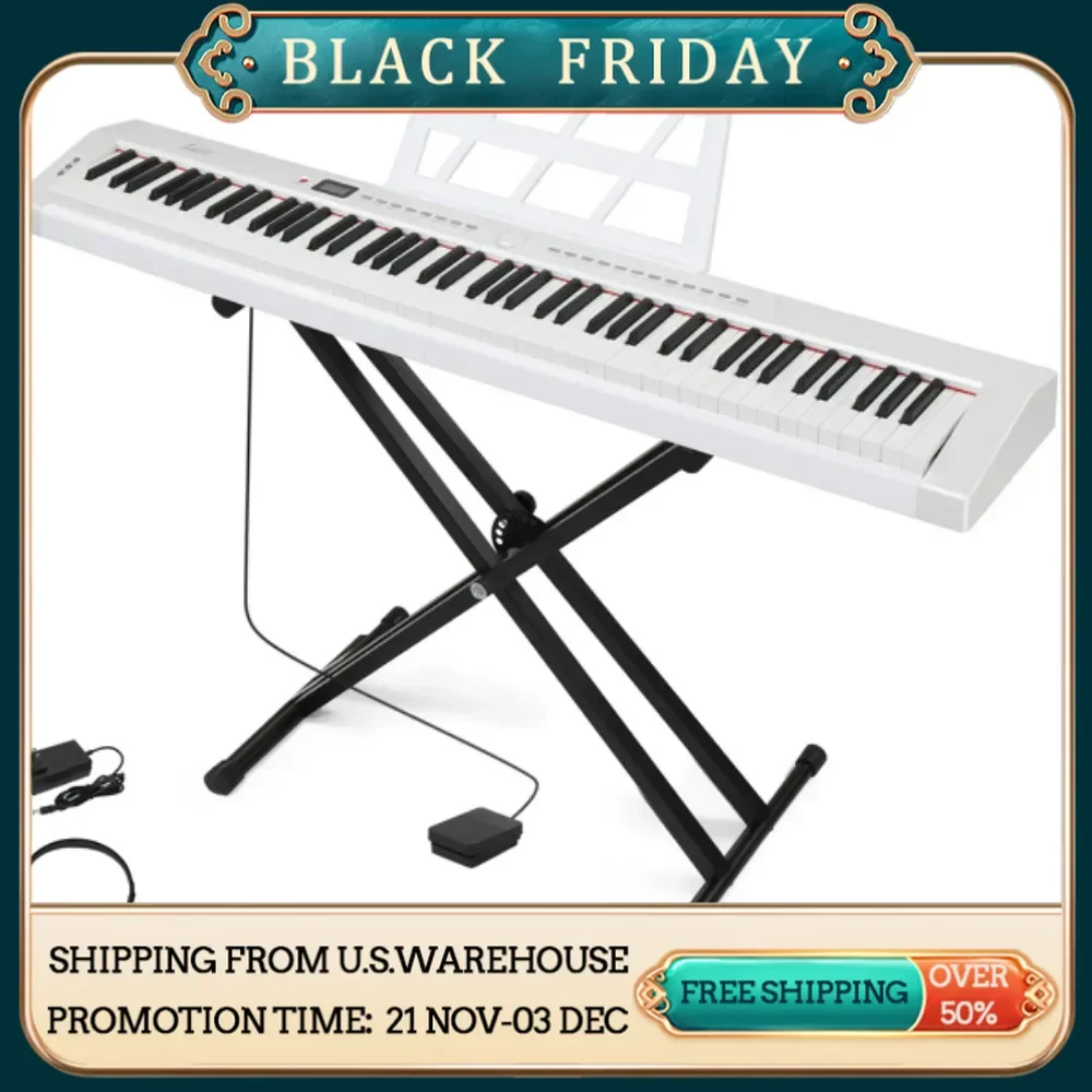 

88 Key Full Size Semi-Weighted Standard Keyboards Digital Piano with Dual-tube X-Shape Stand MIDI Bluetooth Headphone Piano