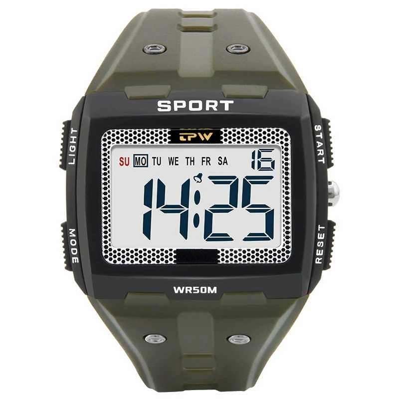 New For Men Sports Electronic Watch Waterproof Night Glow Large Screen Square Outdoor Running Camping Student Watch
