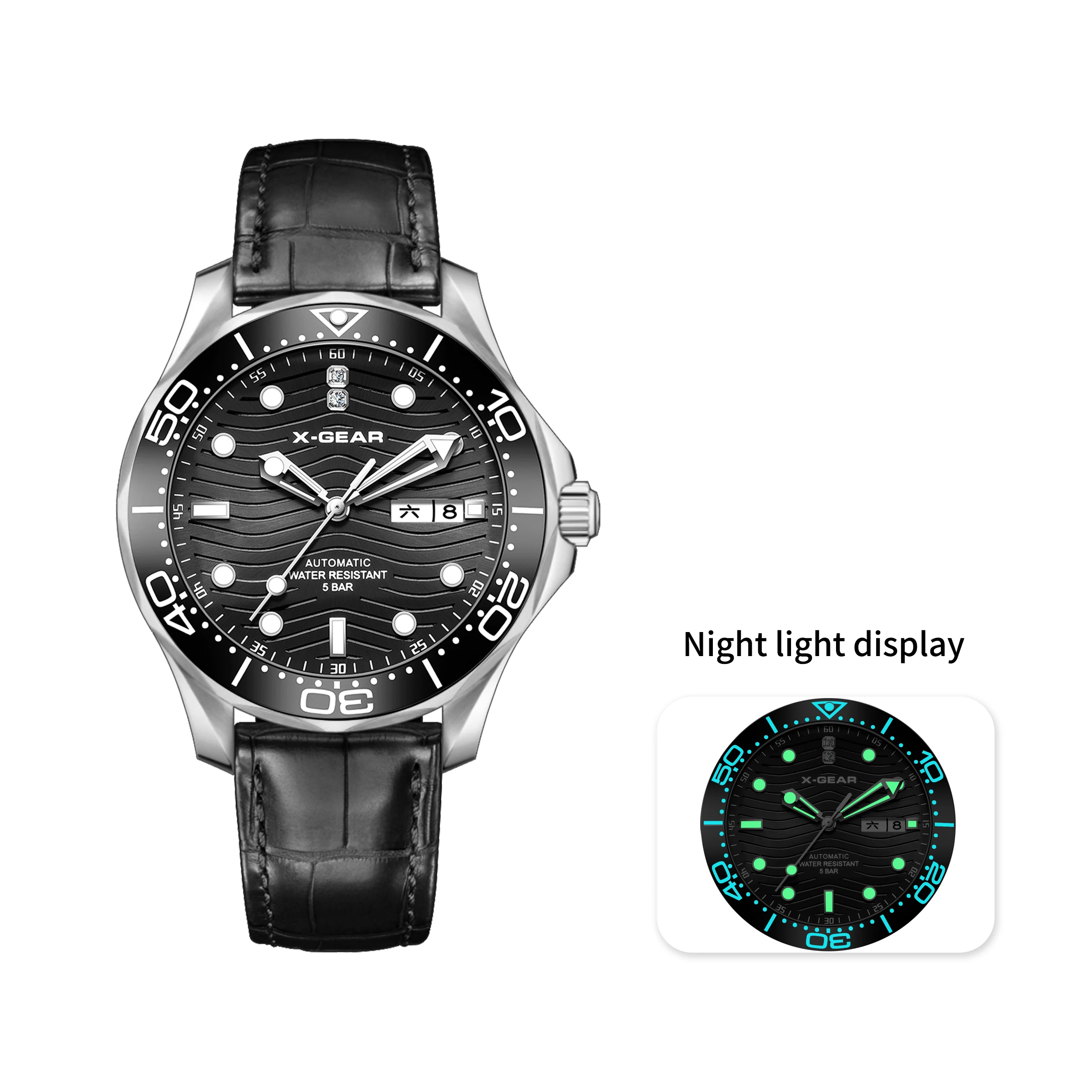 Men's Waterproof Mechanical Watch Luminous Ceramic Bezel Stainless Steel Belt Calendar Feature