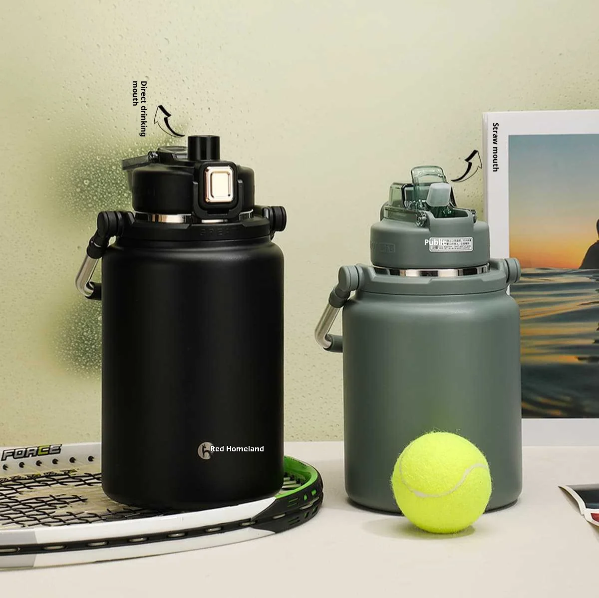 Isolierter Becher aus Edelstahl 304, einfarbig, großes Fassungsvermögen, Tonne-Eimer, tragbarer handgehaltener Bergsteiger-Sport-Wasserbecher