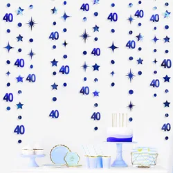Blue 40th Birthday Decorations Number 40 Circle Dot Twinkle Star Garland Banner for Women 40 Year Old Birthday Party Supplies