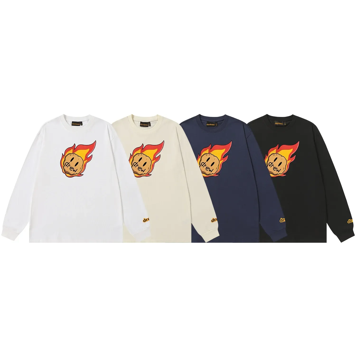 

Drew House New Meteorite Flame Print Футболка Мужская и женская футболка с длинным рукавом Дизайнерские роскошные футболки с рисунком мужская одежда