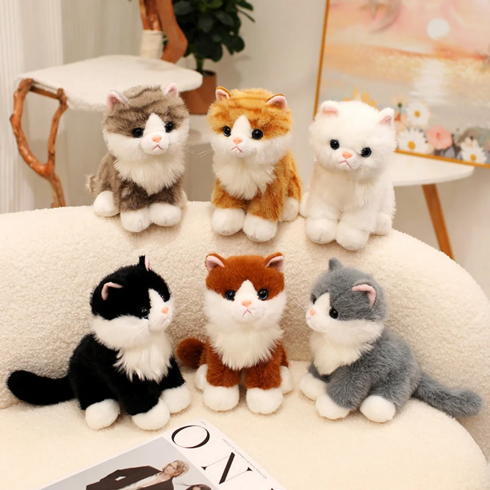 Cute Realistic Kitten Plush Toy Soft Stuffed Sitting Cat Doll Lovely Desktop Pet Toy Gift for Girls And Boys