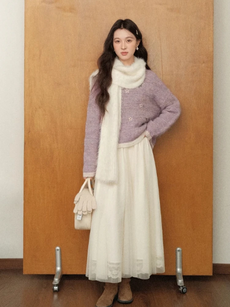 ALXNAN حجم كبير البلوز الجاكار الجولة الرقبة زهرة التطريز اللون حجب سترة فضفاضة تنوعا ملابس السيدات D58092