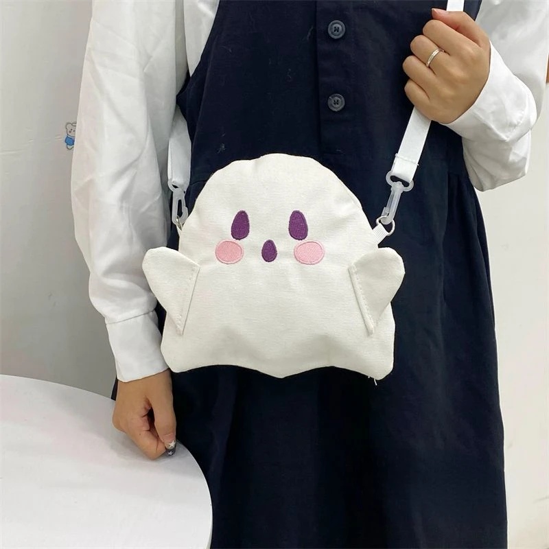 Cute Ghost Kawaii Cartoon Funny Canvas Bag Plush Bag Fashion Casual All Match Messenger Bag Shoulder Bags Women Bag Purse