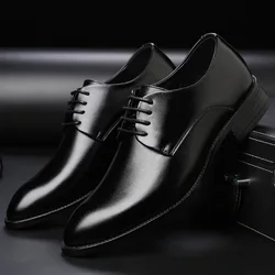 Classic Derby Shoes Men Leather Dress Basic Lace-up Casual Business Wedding Party Comfortable Shoe For Man