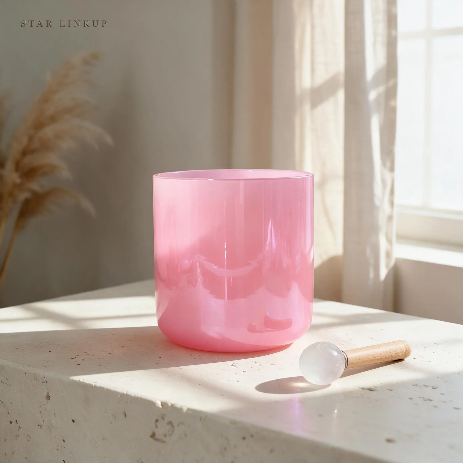 STAR LINKUP Model SL-1880 440Hz 432Hz Golden Sunset Clear Quartz Crystal Singing Bowl with Cosmic Light - Luxury Quartz Instrument for Sound Baths, Meditation and Interior Styling
