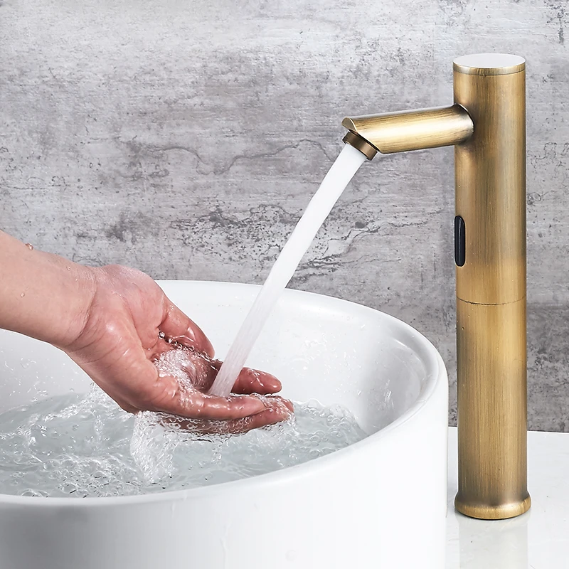 European antique automatic induction faucet copper retro smart faucet single cold infrared induction hand washer