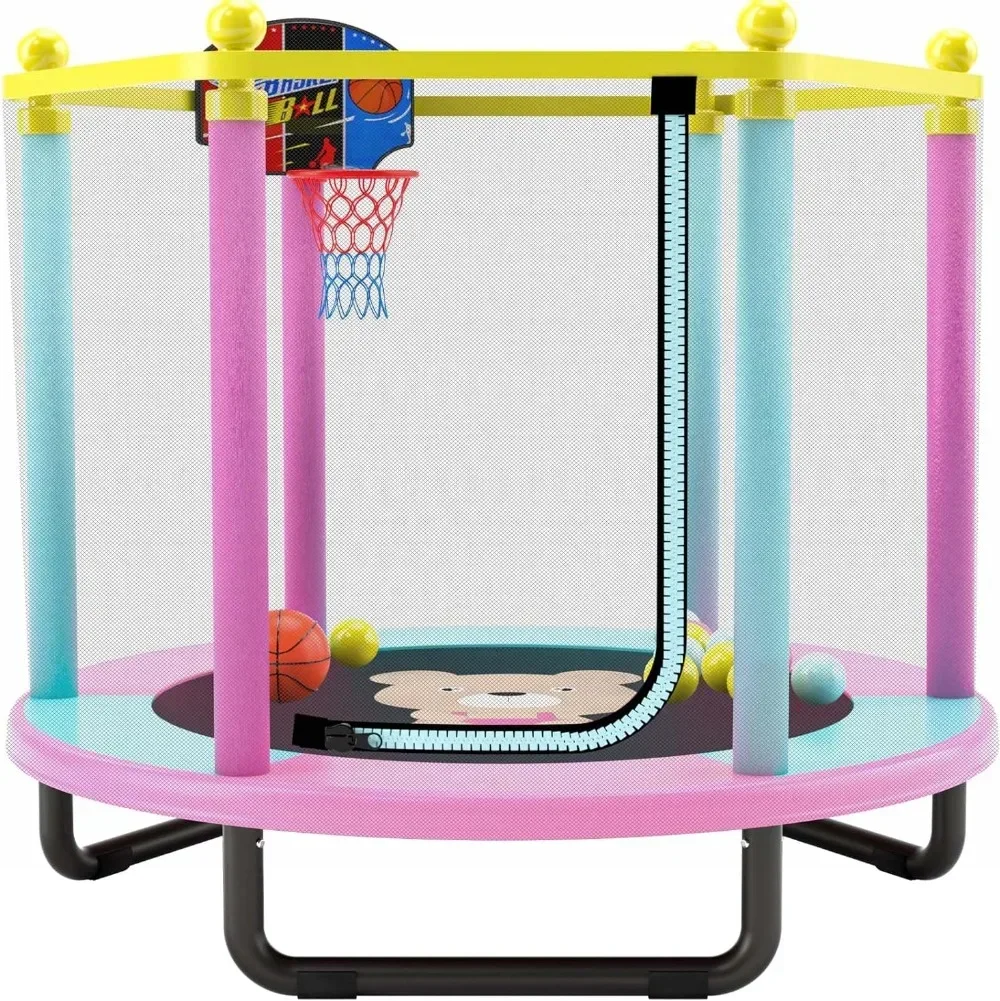 ترامبولين ez مقاس 60 بوصة للأطفال، ترامبولين داخلي وخارجي بطول 5 أقدام مع شبكة حاوية، ترامبولين صغير للأطفال الصغار مع كرة السلة