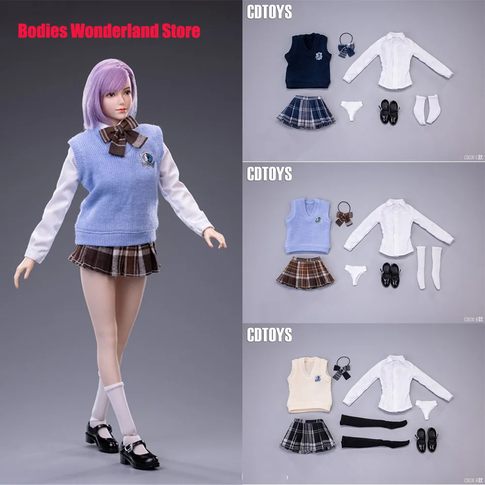 

Cdtoys cd030, масштаб 1/6, Женский школьный вязаный жилет, рубашка с длинными рукавами, плиссированная юбка, модель обуви для 12 дюймов, фигурка тела