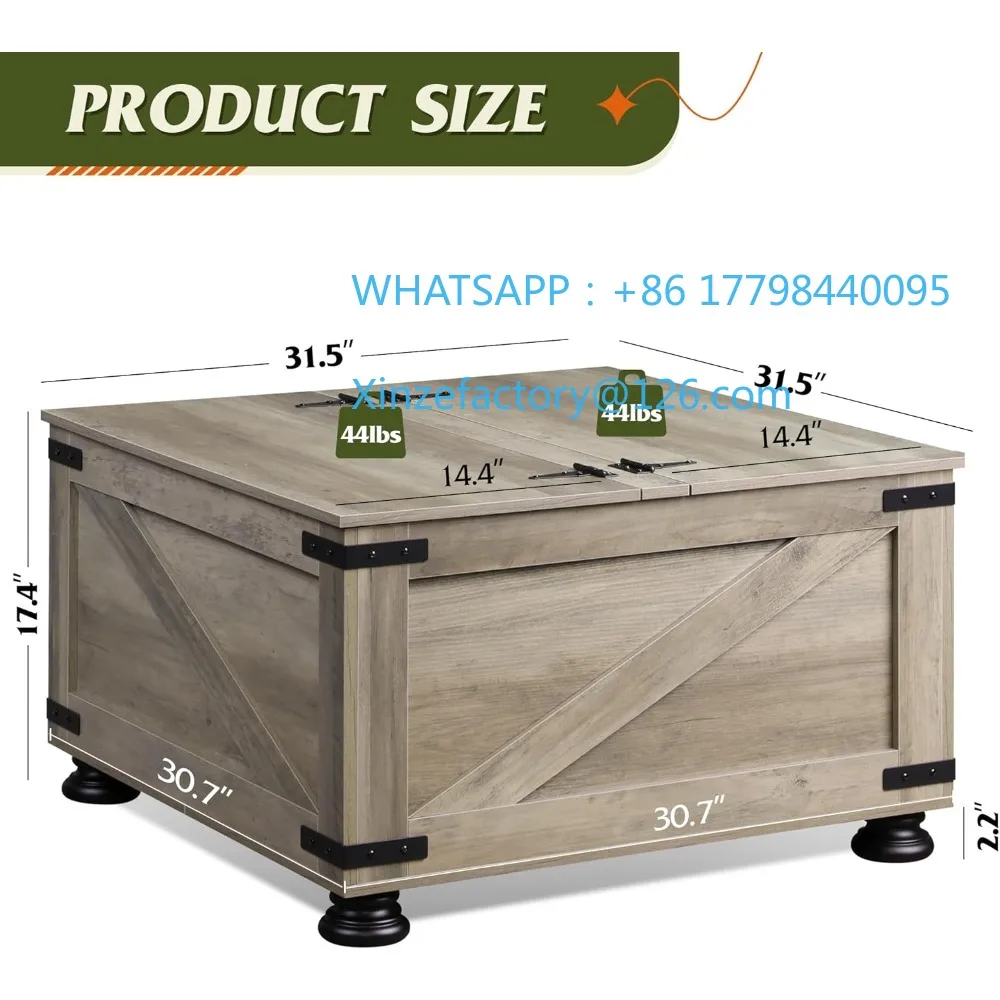 

Customizable WLIVE Farmhouse Coffee Table, 31.5 Square Wood Center Table with Flip-Top Lids and Large Hidden Storage Compartment