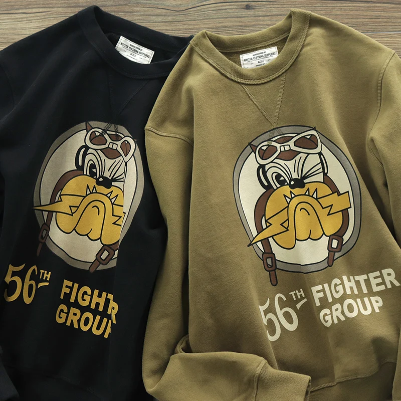 

490g Autumn American Retro Long Sleeve O-neck Printed Sweatershirts Men's Fashion Pure Cotton Washed Heavyweight Velvet Hoodies