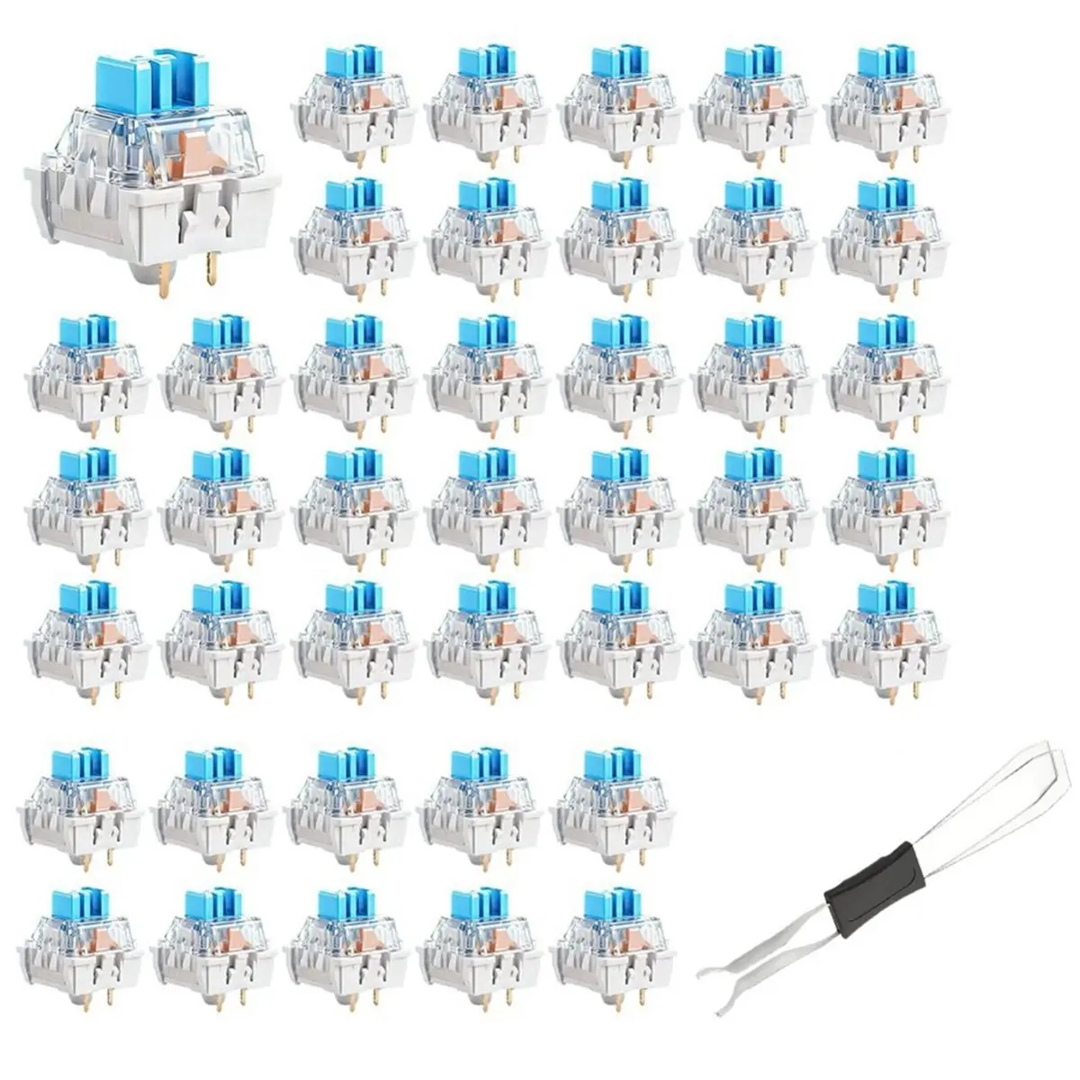 DT35BG 100 Pcs Blue Keyboard Switches with Switch Puller,3-PIN Blue Keyboard Clicker Replacement Dustproof Mechanical