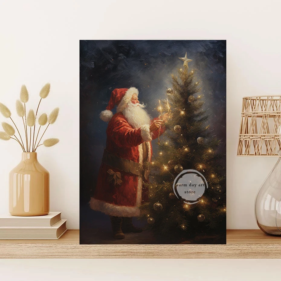 Christmas Gift Boxes Santa Claus Reading Book Poster Print Snowy Village Nutcrackers Canvas Painting for Living Room Home Decor