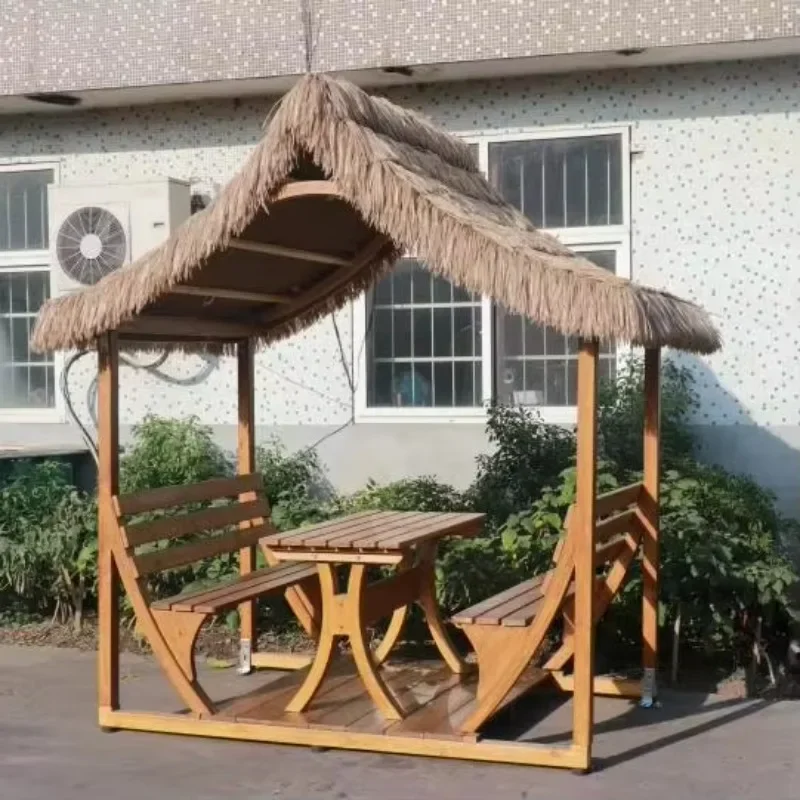 High quality solid wood thatched roof tea pavilion for outdoor leisure terrace