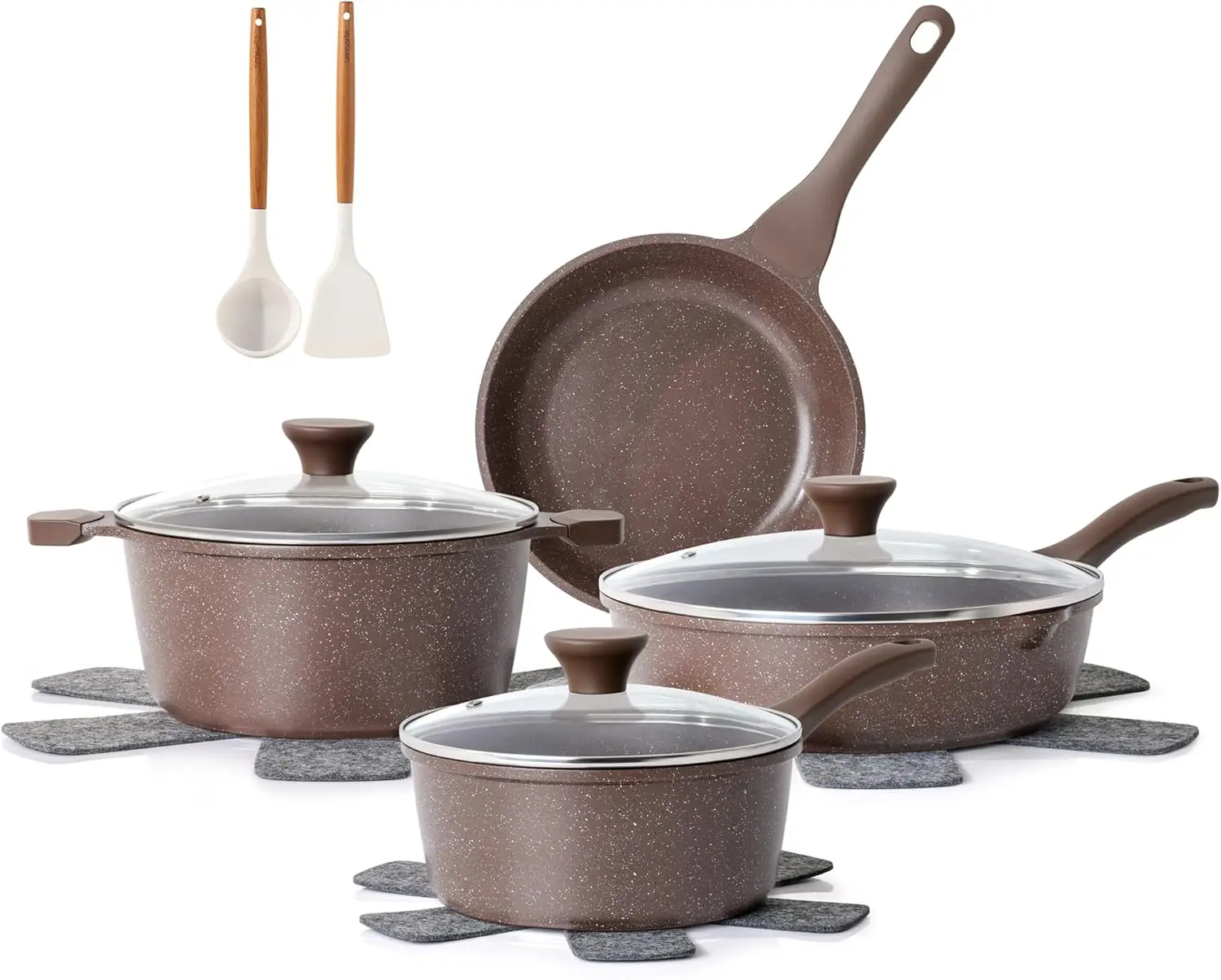 

Набор посуды с антипригарным покрытием, 13 предметов, набор здоровых кастрюль и сковородок, кухонный набор для приготовления пищи с ручками, силиконовой посудой и кастрюлей