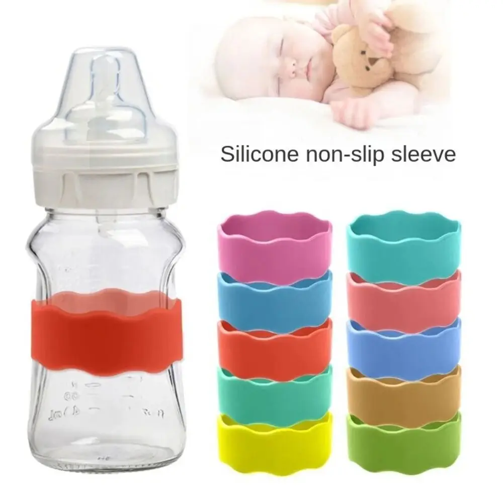 New Silicone Baby Bottle Anti-Slip Band Reusable Solid Color Heat Insulation Bands Water Proof Bottle Labels