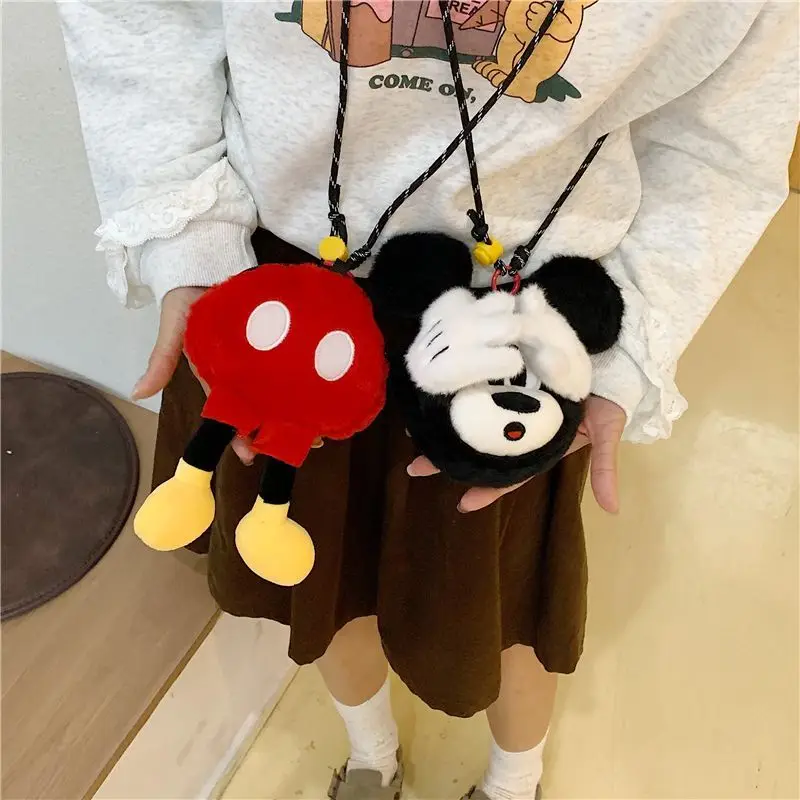 Monedero de felpa con cuello Halter de Mickey Minnie, cordón para almacenamiento de llaves, bolsa para auriculares, creatividad de dibujos animados, nuevo estilo, regalo de cumpleaños Kawaii