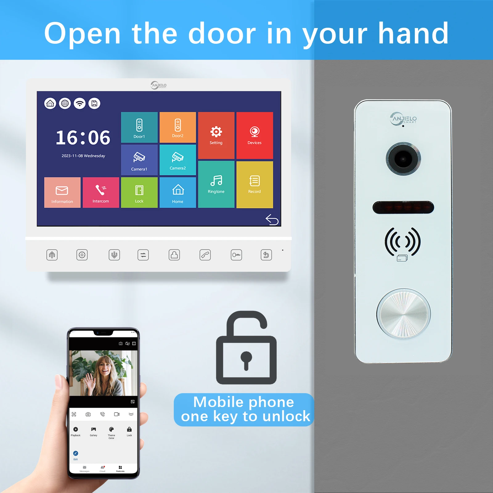 Tuya 1080P 10 Inch Color Touch Screen Wireless WiFi  Intercom Video Doorbell Smart APP Home Kit for RFID Access Control System