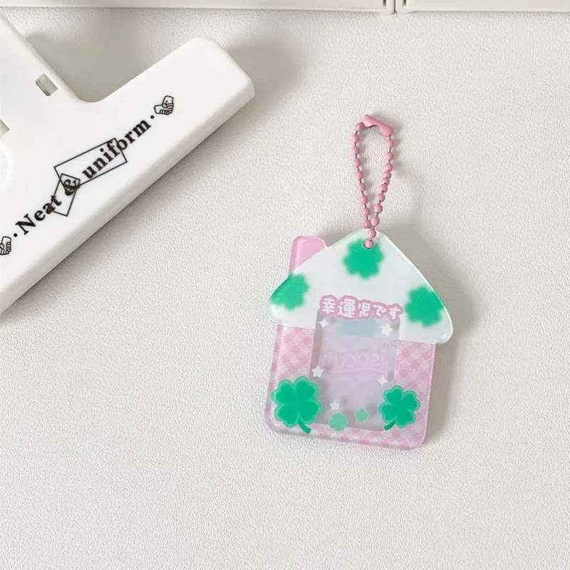 Four leaf clover card holder, student one inch ID photo decoration pendant, keychain, photo frame protection card holder image 2