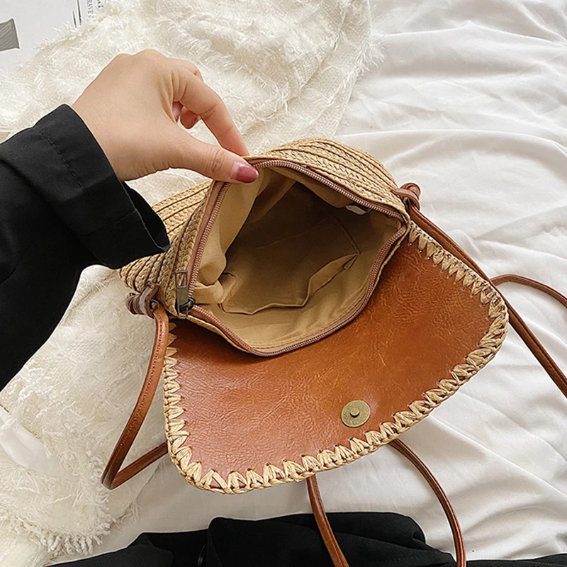 Casual Straw Saddle Crossbody Shoulder Bags Women Summer Messenger Bag Rattan Beach Bags Lady Travel Purses and Handbags Bolsa