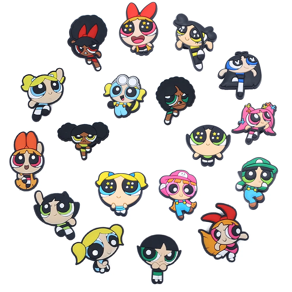 9/18pcs Power Girl Shoe Charms For Slides Sandals, PVC Shoe Decoration Accessories For Christmas Birthday Gift Party Favor