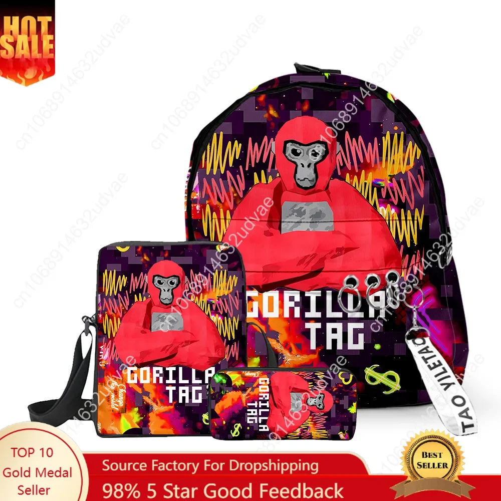 Hip Hop Youthful Gorilla tag 3D Print 3pcs/Set Children Pupil Travel bags Key Chain Small Backpack Shoulder Bag Pencil Case
