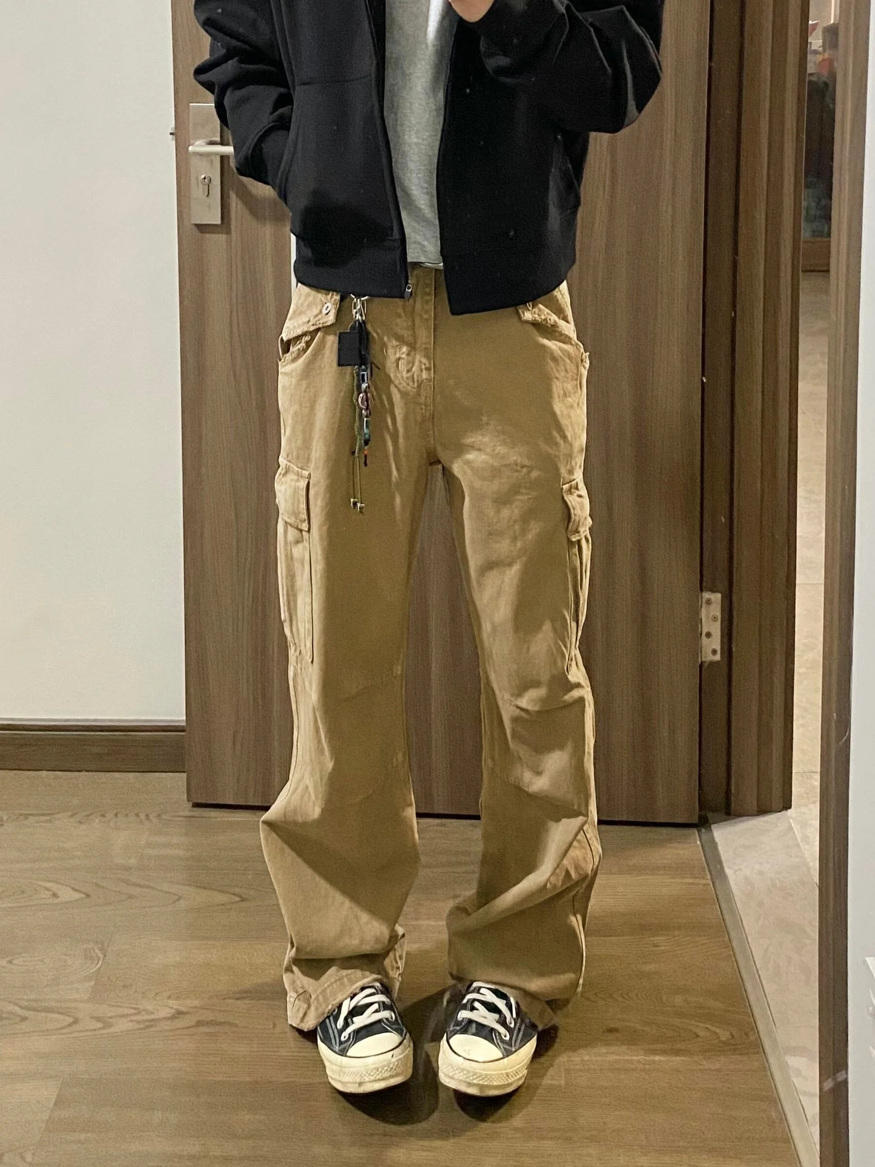 

Waed Vintage American Yellow Brown Work Trousers Men's Straight Leg Micro Flared Casual Pants Trendy Cotton Blend