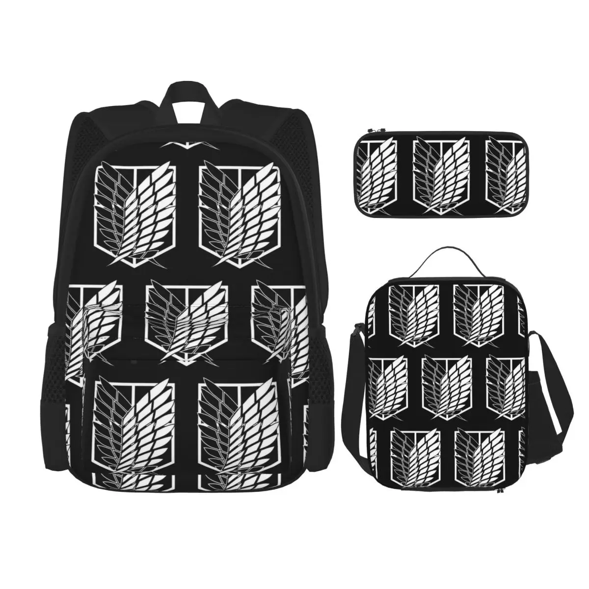 Attack On Titan Wings Of Freedom Backpacks Kids Bookbag School Bags Rucksack Lunch Bag Pen Bag Three-Piece Set