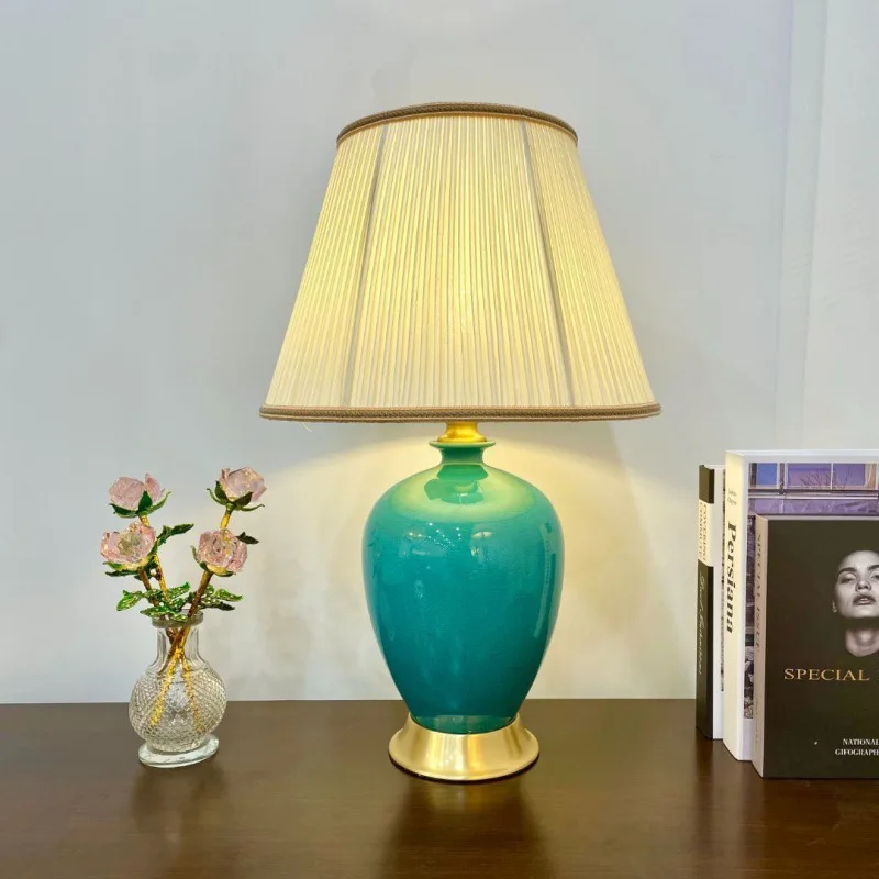 

New Chinese-style American versatile table, bedroom bedside living room entrance villa Jingdezhen ceramic simple bedside lamp
