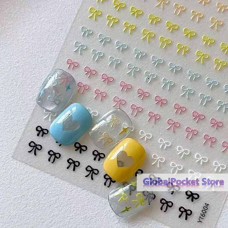 [TG823]2Pcs 3D Embossed Bow Nail Stickers Multicolor Mini Bow Nail Art Decals Self Adhesive Manicure Decorations