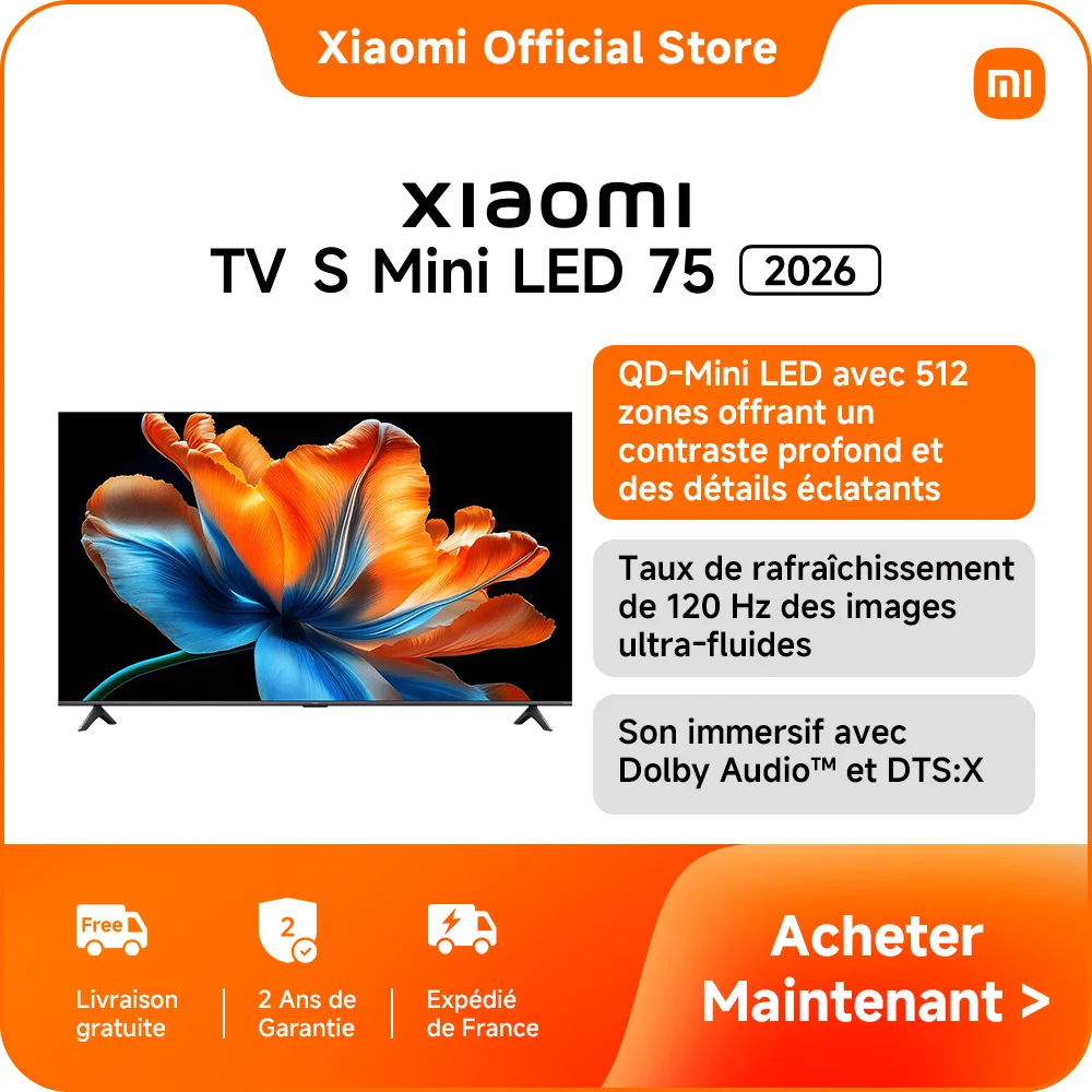 Officiële Xiaomi TV S Mini LED 75 2026 | QD-Mini LED met 512 zones voor diepe contrasten en levendige details, maximale helderheid van 1.200 nits voor scherpe helderheid, 120Hz verversingsfrequentie