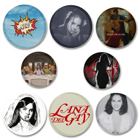 32/44/58mm Cantores populares Lana Pins Del Rey Emblema Broches redondos feitos à mão Peito para mochila Roupas Acessórios Fãs Presentes