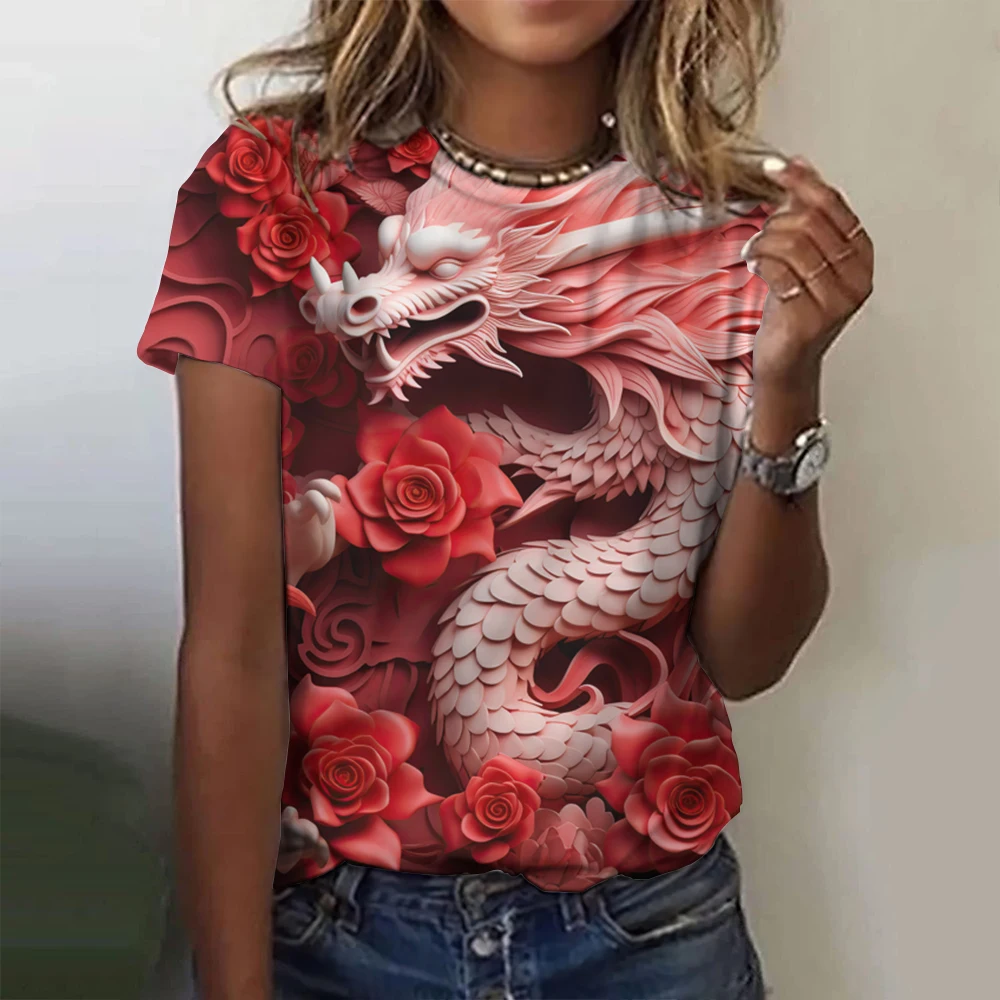 Camiseta con estampado 3d de dragón chino para mujer, camiseta de Hip-Hop, camiseta divertida informal de calle, ropa femenina para fanáticos,